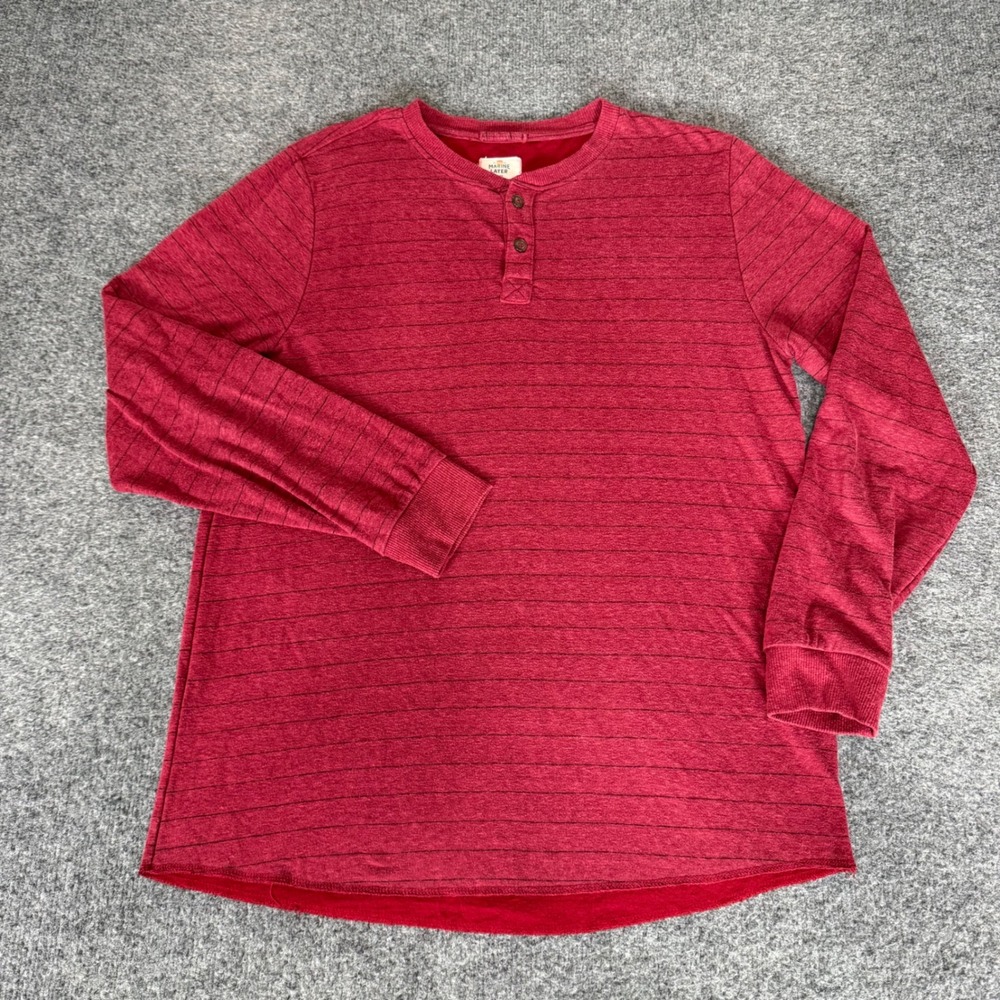 Marine Layer Mens Large Red Striped Long Sleeve Henley Shirt Casual Pullover